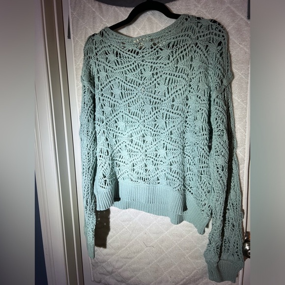 Women's Off-Shoulder Knit Sweater - Light Blue - Picture 4 of 5